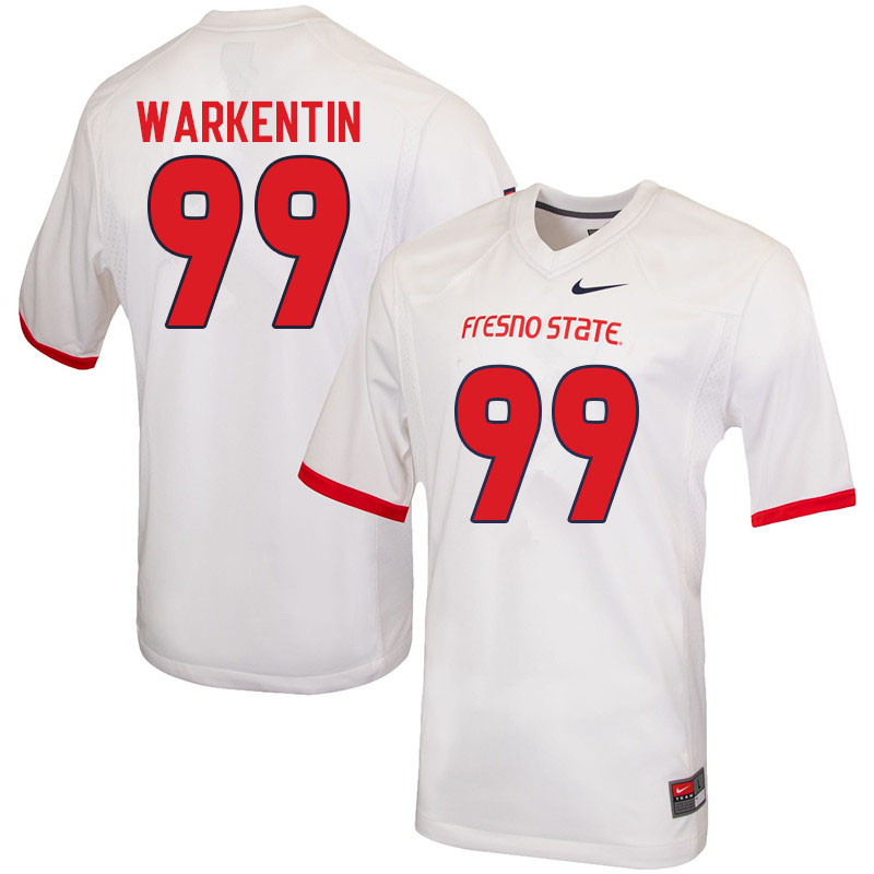 Men #99 Colby Warkentin Fresno State Bulldogs College Football Jerseys Sale-White
